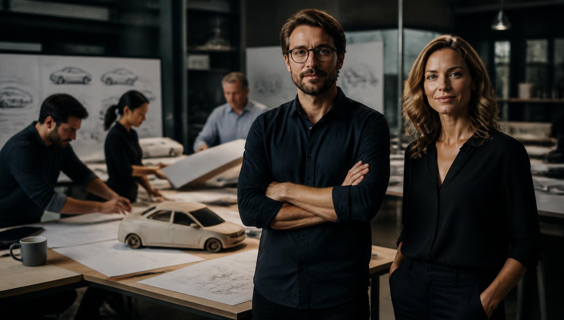 Product design team reviewing prototypes in a studio
