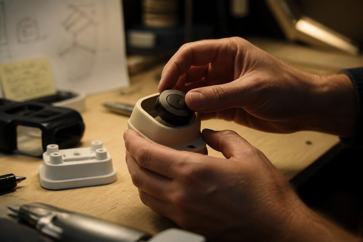 Inventor assembling a product prototype